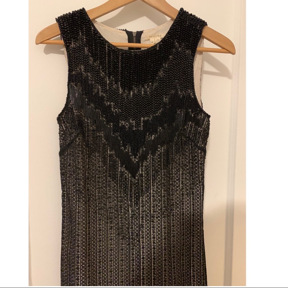 Beaded Striped Lace Mini Dress